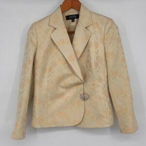 Vintage Kasper Petite Blazer Skirt Set Size 2P Cream Floral Embellished Formal